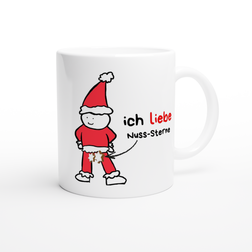 Keramiktasse mit Spruch: Ich liebe Nuss-Sterne